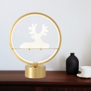 Hoop Shaped Metallic Night Table Lamp Post Modern LED Gold Desk Light with Elk Decor