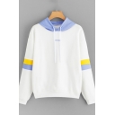Stylish Letter Werewolf Embroidery Sherpa Lined Varsity Striped Long Sleeve Drawstring Contrasted Loose Hoodie