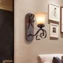 Country Bell Wall Light Sconce Single-Bulb Frosted Glass Wall Mount Lighting in Brown for Bedroom