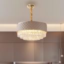 Modern Round Hanging Light Fixture Crystal Block 10 Bulbs Ceiling Lighting in Gold for Parlor