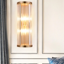 Square/Round Wall Mount Lighting Contemporary Crystal Rod 2 Bulbs Living Room Sconce Light in Gold