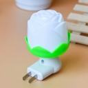 Plastic Rosebud Plug Wall Night Lamp Modern White and Green LED Sconce Light for Bedroom