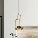 1-Head Bedroom Hanging Lamp Kit Modern Gold LED Frame Pendulum Light with Orb Clear Crystal Shade