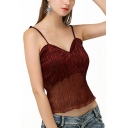 Party Ladies Solid Color Pleated Spaghetti Straps Stringy Selvedge Fit Crop Cami Top