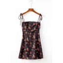 Trendy Cherry Print Spaghetti Straps Mini Summer Cami Dress