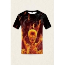 Mens 3D T-Shirt Creative Skull Fire Printed Crew Neck Short Sleeve Slim Fitted T-Shirt
