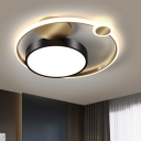 Drum Bedroom Flush Light Acrylic LED Contemporary Ceiling Flush Mount in Black, Warm/White/3 Color Light