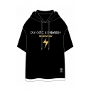 Cool Boys Japanese Letter Lightning Graphic Contrasted Short Sleeve Drawstring Relaxed Fit Hooded T Shirt