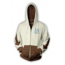 Creative Contrasted Arrow Printed Long Sleeve Drawstring Zipper Front Relaxed Fit Hoodie in Beige