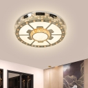 LED Flush Mount Ceiling Light Fixture Modern Parlor Flushmount with Round Crystal Shade in Stainless Steel