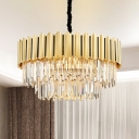 3-Tier Chandelier Lighting Contemporary Crystal Rectangle 8-Head Restaurant Hanging Lamp in Gold