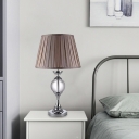 1-Head Pleated Shade Night Table Light Classic Beige Fabric Table Lamp with Crystal Ball Deco