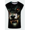 Mens 3D Casual Tank Top Animal Fierce Wolf Pattern Round Neck Sleeveless Regular Fitted Tank Top