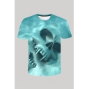 Trendy Mens 3D T-Shirt Skull Underwater Sand Pattern Regular Fit Short Sleeve Crew Neck Top Tee