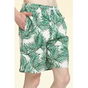 Holiday Mens Shorts All over Leaf Printed Pocket Drawstring Mid Rise Fitted Shorts