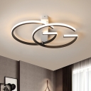 Black G-Shape Semi Flush Lighting Nordic LED Metal Ceiling Mounted Light in Warm/White Light, 18