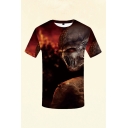 Mens 3D T-Shirt Stylish Skull Monster Pattern Crew Neck Short Sleeve Slim Fitted T-Shirt
