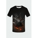 Mens 3D T-Shirt Casual Deer Fire Sparkle Printed Crew Neck Short Sleeve Slim Fitted T-Shirt
