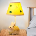 Fabric Cone Night Light Kids Style 1 Bulb Nightstand Lamp with Rabbit Base in Yellow