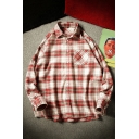 Mens Shirt Casual Plaid Printed Chest Pocket Button up Turn-down Collar Long Sleeve Relaxed Fitted Shirt