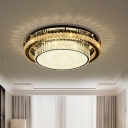 Crystal LED Flushmount Simple Chrome Dual Round Living Room Flush Mount Ceiling Lighting Fixture, 19.5