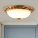 Classic Bowl Flush Ceiling Light White Glass LED Flushmount Lighting in Brown for Bedroom, 12