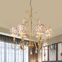 Traditional Candelabra Pendant Chandelier 6/8/10 Lights Metallic Hanging Lamp Kit in Gold with Leopard Print Fabric Shade