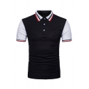 Men's Stylish Contrast Trim Tipped Collar Striped Shoulder Short Sleeve Slim Fit Polo Shirt