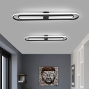 Metal Oblong Flush Light Fixture Simple LED Close to Ceiling Lighting in Black, 16