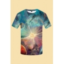 Mens 3D T-Shirt Simple Galaxy Planet Cloud Pattern Crew Neck Short Sleeve Slim Fitted T-Shirt
