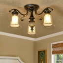 Clear Glass Bell Semi Mount Lighting Traditional 3/6 Bulbs Bedroom Flush Ceiling Light in Black