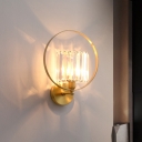 Prismatic Crystal Cylinder Wall Light Kit Postmodern 1 Bulb Bedroom Sconce with Ring in Gold