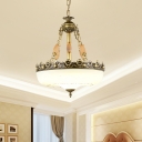 Beige/Brass 1-Light Pendant Lamp Traditional Frosted Glass Basket Hanging Light for Bedroom, 12