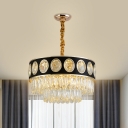 9/11-Bulb Crystal Pendant Light Modernist Black 3 Tiers Living Room Chandelier, 19.5