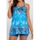 Classic Womens Tribal Style Paisley Print Spaghetti Strap Sleeveless Loose Fit Cami Top