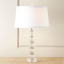 Ball Clear Crystal Night Light Countryside 1-Head Bedroom Nightstand Lamp in White with Fabric Shade
