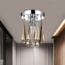 1 Bulb Clear/Cognac Crystal Flush Mount Traditional Chrome Teardrop Corridor Close to Ceiling Light