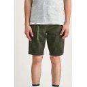 Basic Mens Chinos Shorts Plaid Pattern Buckle Decorated Knee-Length Zipper Fly Regular Fitted Chinos Shorts