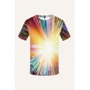 Mens 3D T-Shirt Colorful Firework Pattern Slim Fit Short Sleeve Round Neck T-Shirt