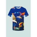 Cool Mens 3D Tee Top Sea Fish Printed Short Sleeve Round Neck Slim Fitted Tee Top