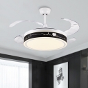 Black and White Round Pendant Fan Light Modernist LED Metal Semi Mount Lighting with 4 Clear Blades, 19