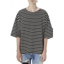 Classic Mens Tee Top Striped Pattern Round Neck Regular Fitted Half Sleeve Tee Top