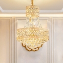 Modern Basket Chandelier 3/5-Light Crystal Hanging Lamp in Gold for Living Room, 12