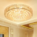 9-Light Flush Mount Ceiling Fixture Modern Dining Room Flush Light with Round Clear Crystal Shade