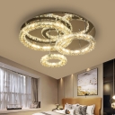 Crystal Block Rings Flush Mount Contemporary Stainless-Steel LED Semi Flush Ceiling Light for Great Room