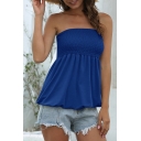 Summer Womens Solid Color Strapless Pintuck Relaxed Fit Tube Top