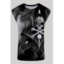 Mens Fashion 3D Tank Top Skull Twisted Lines Pattern Round Neck Sleeveless Regular Fitted Tank Top