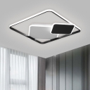 Squared Sleeping Room Flush Lamp Fixture Metal LED Simple Ceiling Mounted Light in Black, 16.5