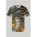 Chic Mens 3D Tee Top Abstract Pattern Visual Deception Short Sleeve Slim Fitted Crew Neck Tee Top