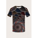 Mens 3D T-Shirt Casual Fan-shaped Vortex Printed Crew Neck Short Sleeve Slim Fitted T-Shirt